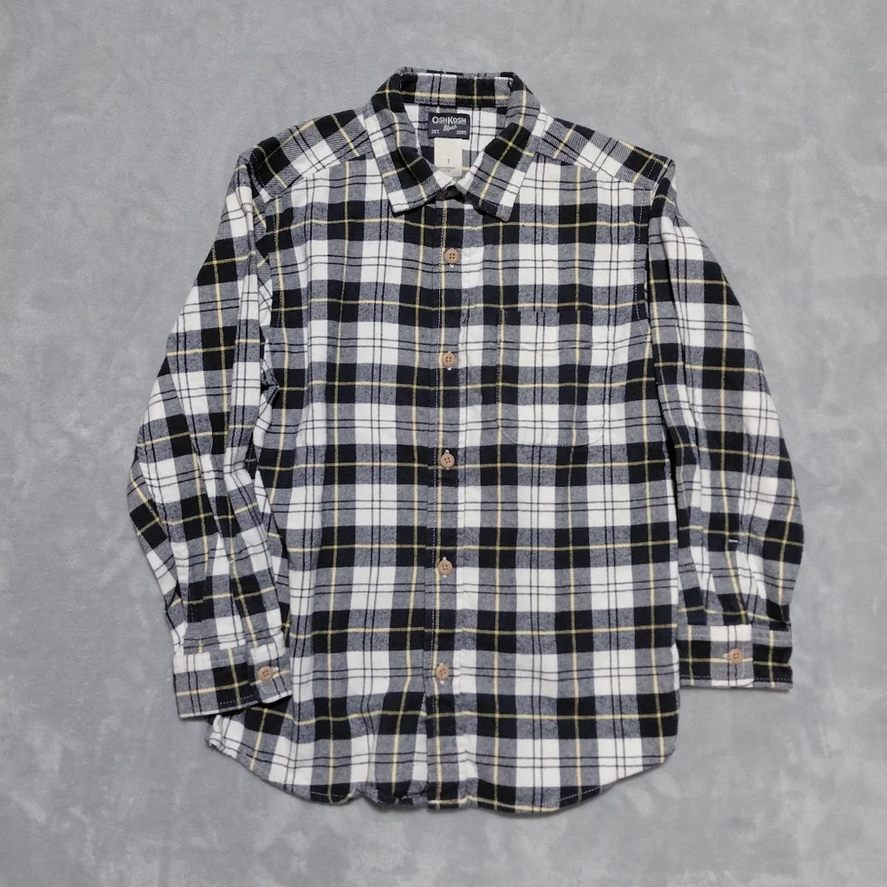 OshKosh B'Gosh Blue & White Plaid Flannel Button Up Shirt